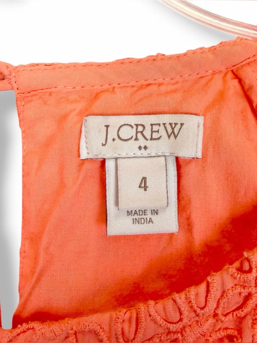 J.Crew Bright Orange Pink Coral Vintage Short Sleeve Eyelet Top Blouse size 4
